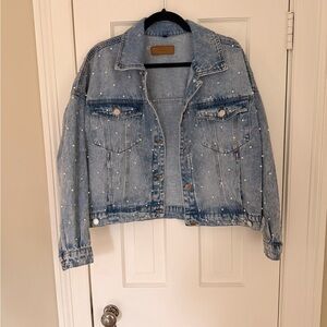 Blank NYC Denim Pearl Studded Jacket